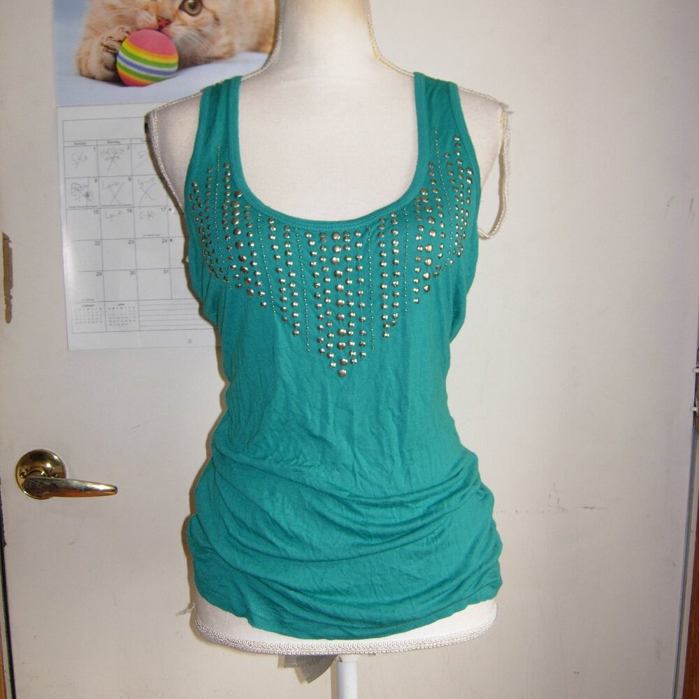 arden b studded front turquoise blue tank top S - Picture 1 of 4